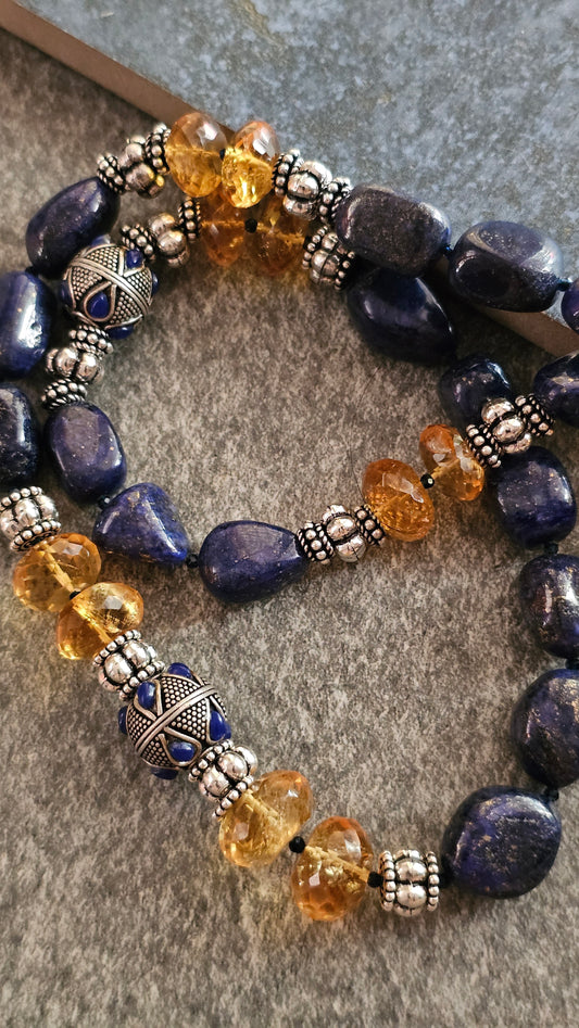 Hemaneel | Lapis Lazuli, Citrine & Sterling Silver Necklace