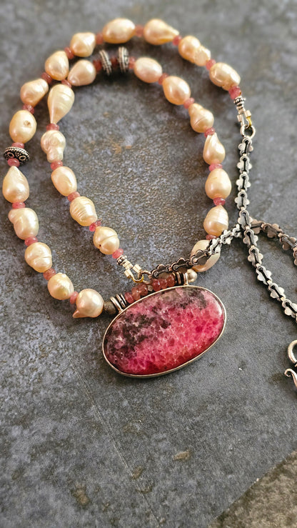 Rosé Drift| Freshwater Baroque Pearls × Rhodochrosite| Soul Strung