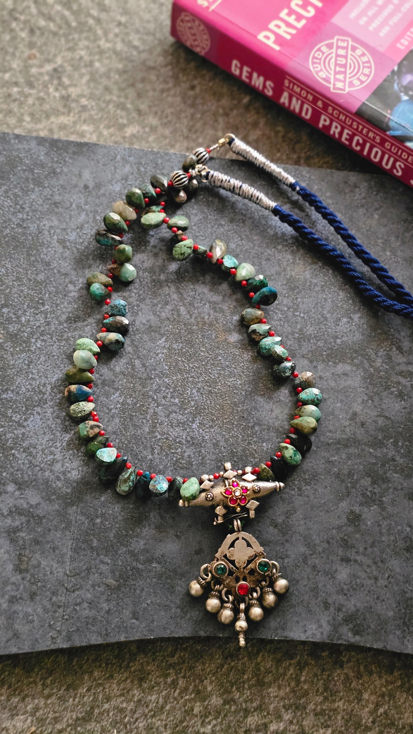 Soul Strung | Chrysocolla, Garnet & Vintage Kundan Necklace