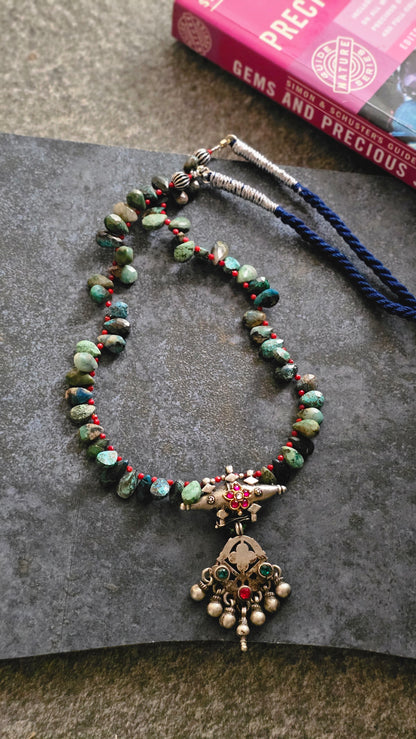 Soul Strung | Chrysocolla, Garnet & Vintage Kundan Necklace