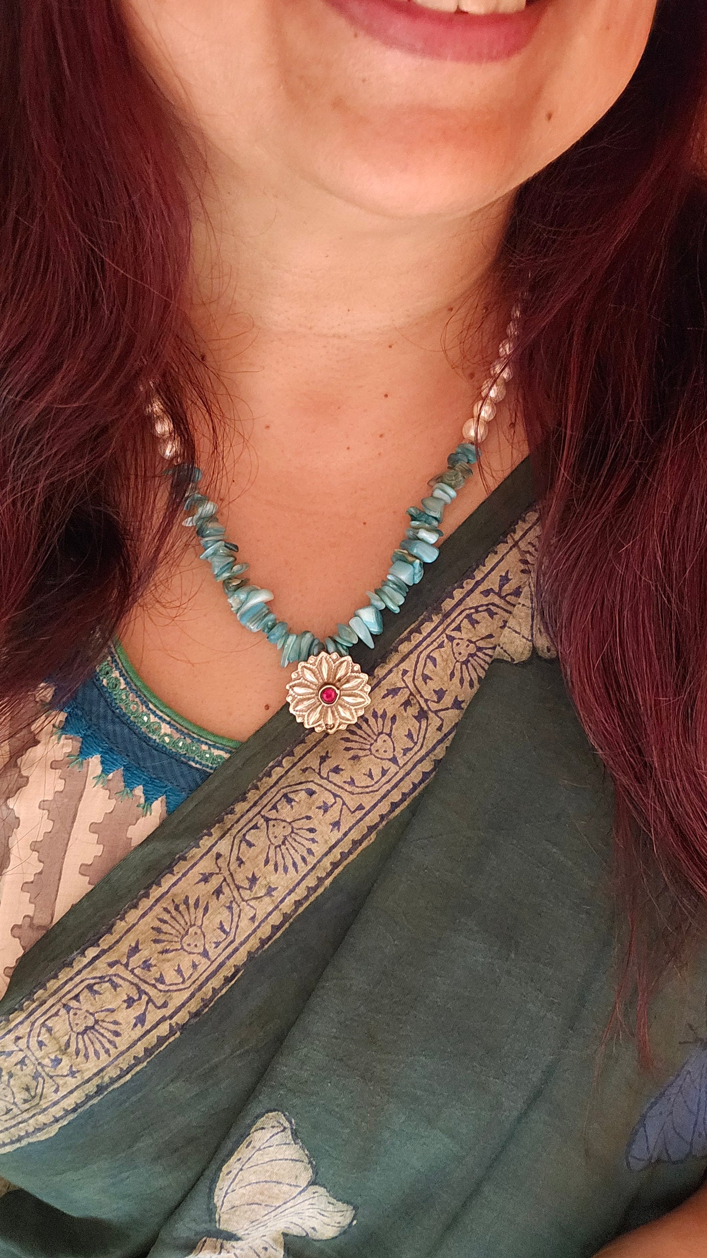 Aqua Bloom — Amazonite & Freshwater Pearl Necklace