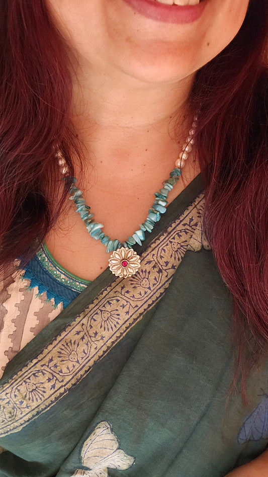 Aqua Bloom — Amazonite & Freshwater Pearl Necklace