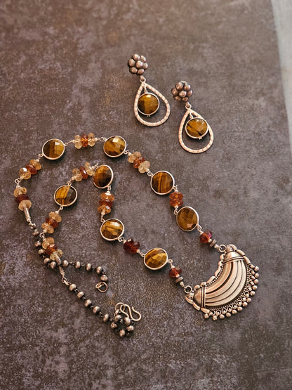 Hessonite Statement silver Necklace