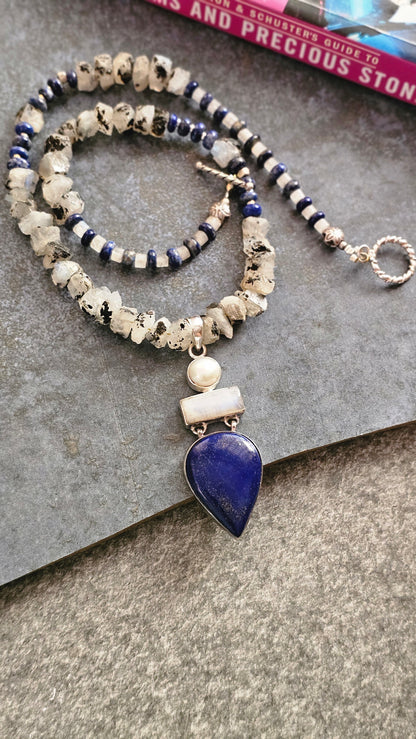 Soul Strung | Rainbow Moonstone & Lapis Lazuli Necklace