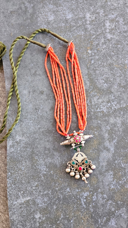 Italian Coral strings with vintage silver pendant
