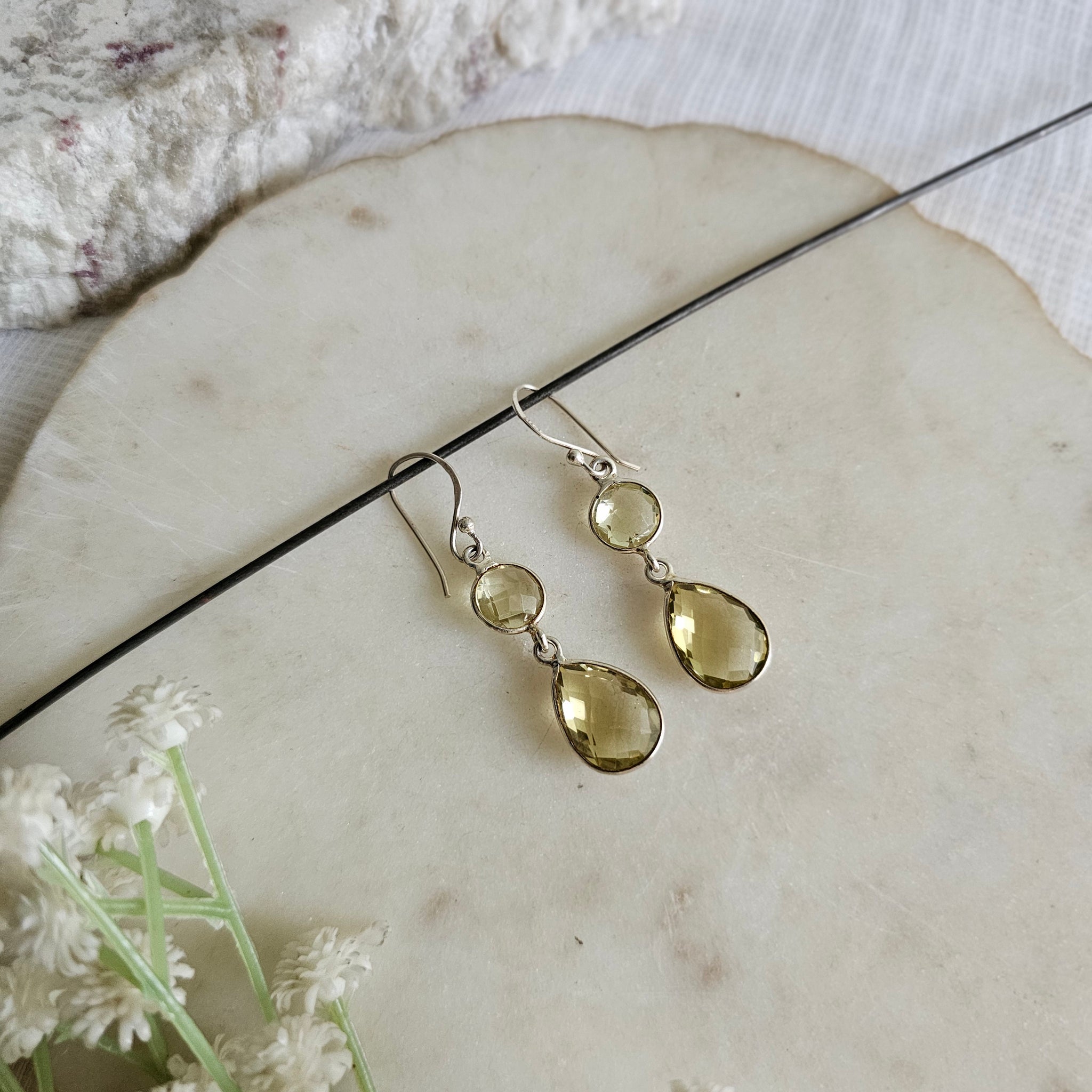 Silver 92.5 cut citrine earrings