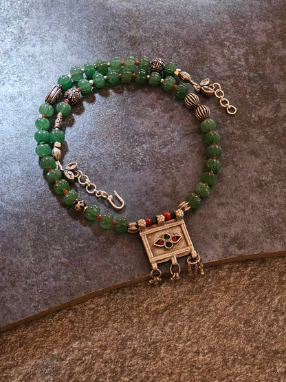 Green strawberry quartz vintage necklace