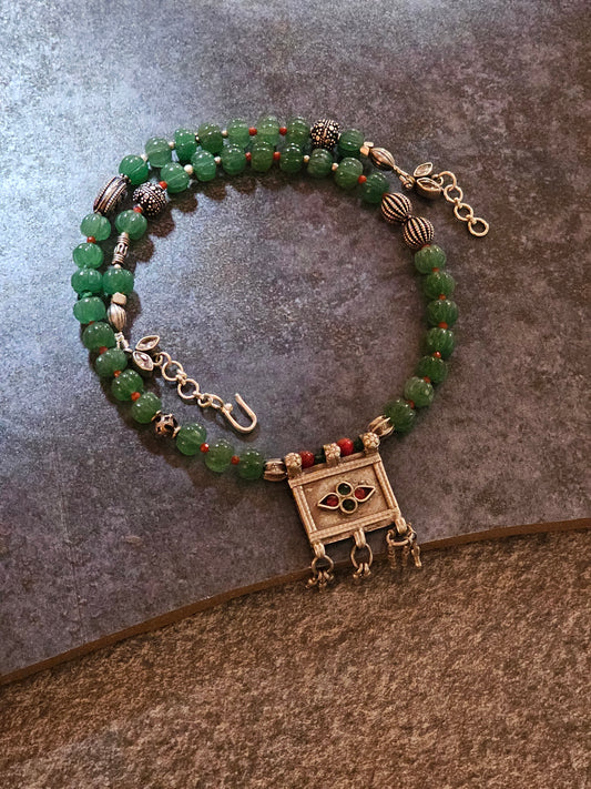 Green strawberry quartz vintage necklace