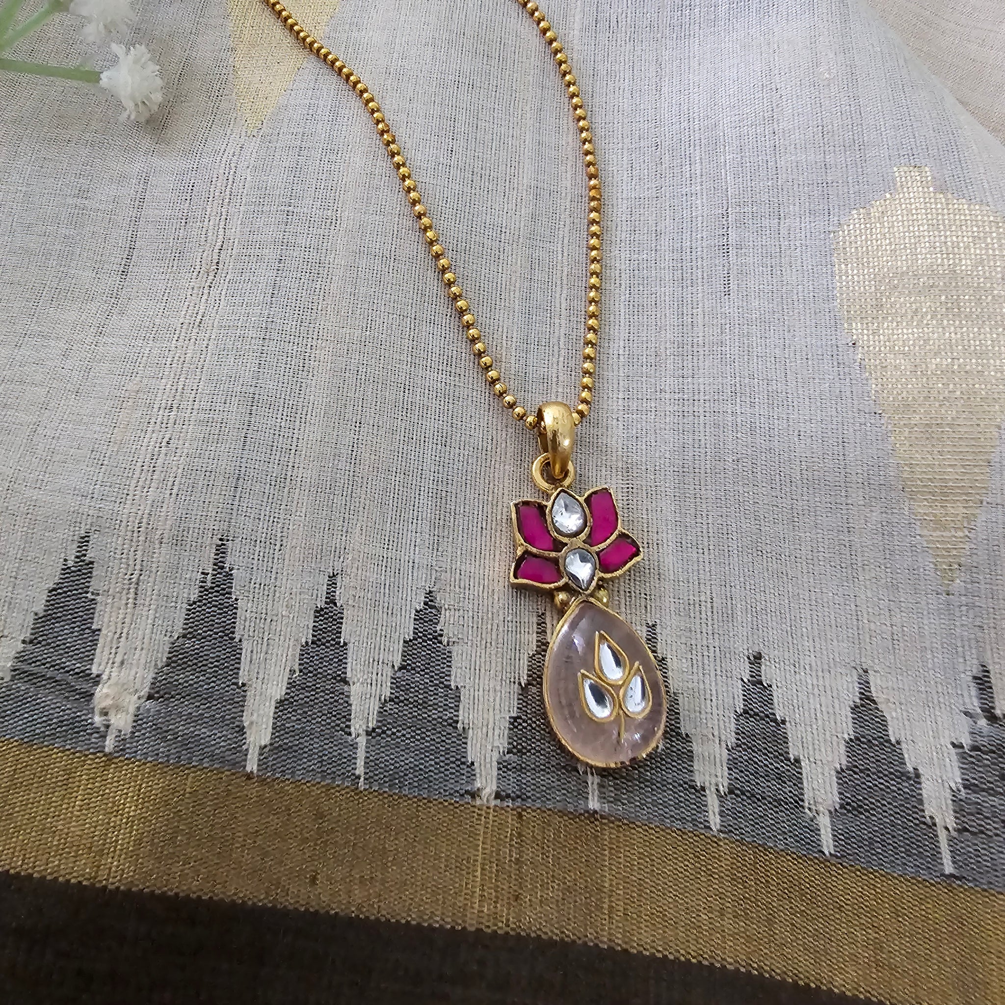 Silver 92.5 kundan gold polish necklace