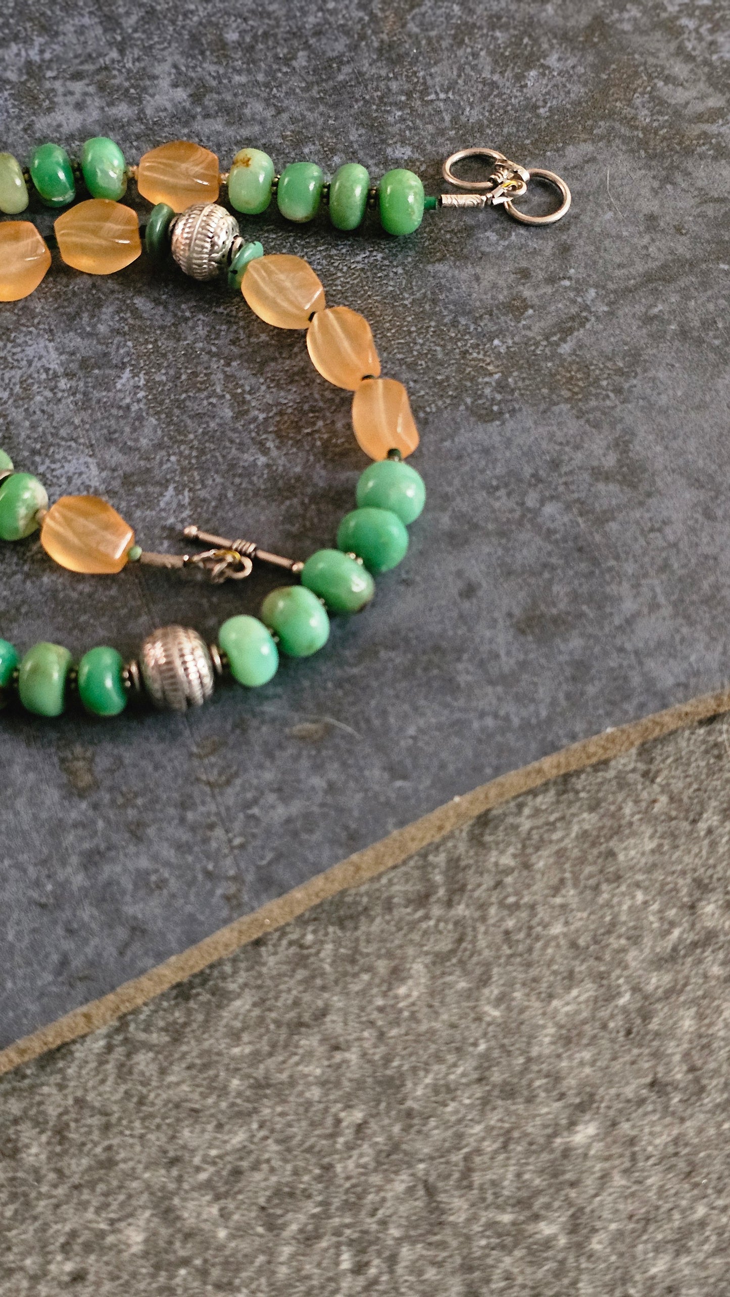 Mint Chrysoprase & Mona Lisa Gemstone Necklace in 92.5 Silver