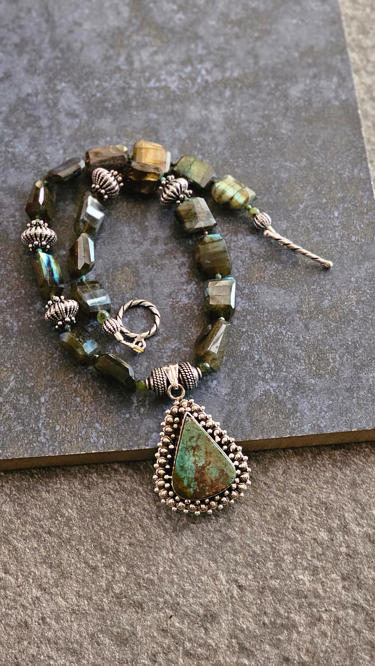 Green turquoise with Fire Labradorite necklace