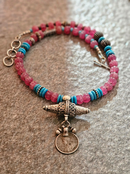 Vintage silver Indian Rupee coin necklace