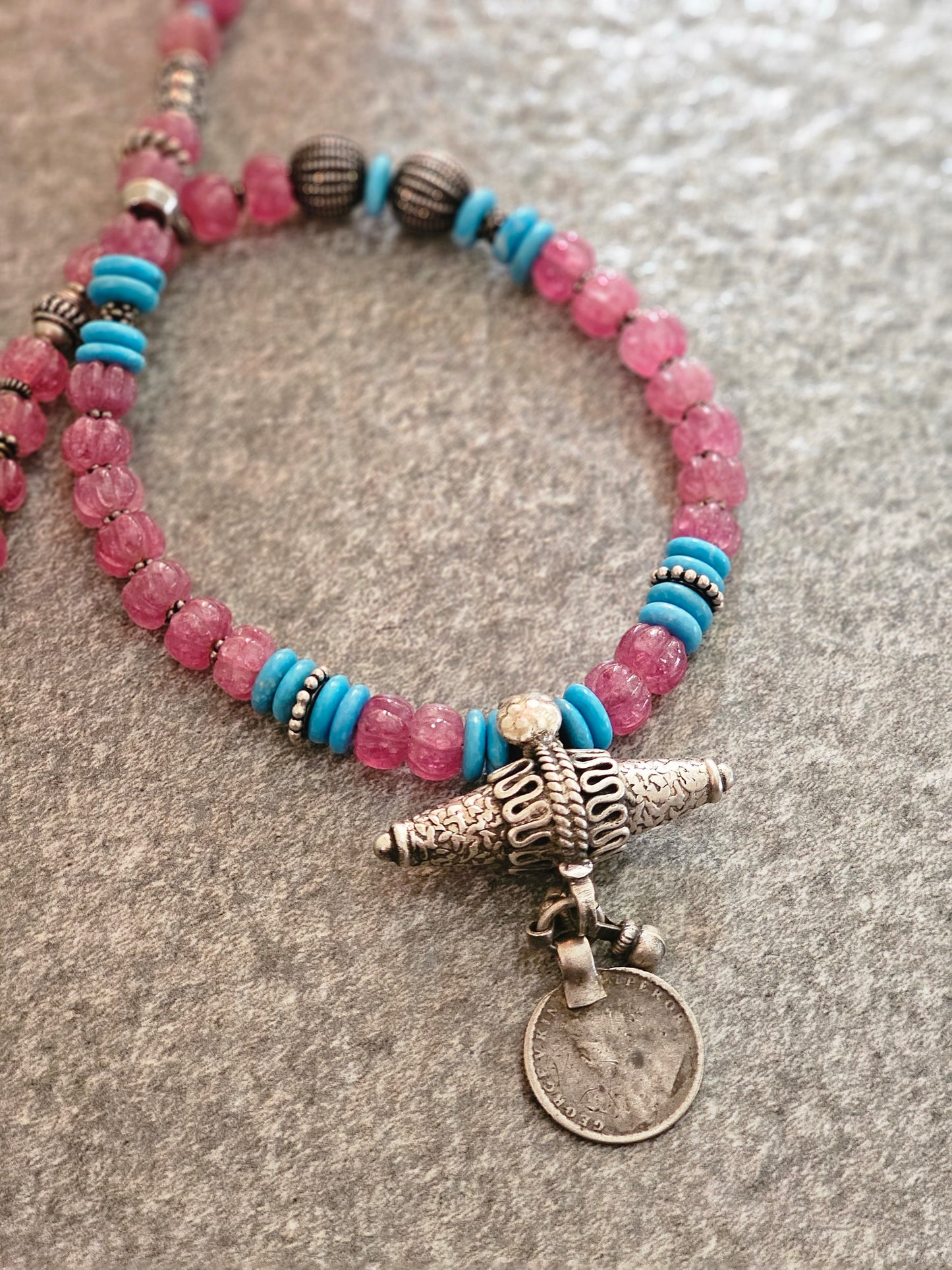 Vintage silver Indian Rupee coin necklace