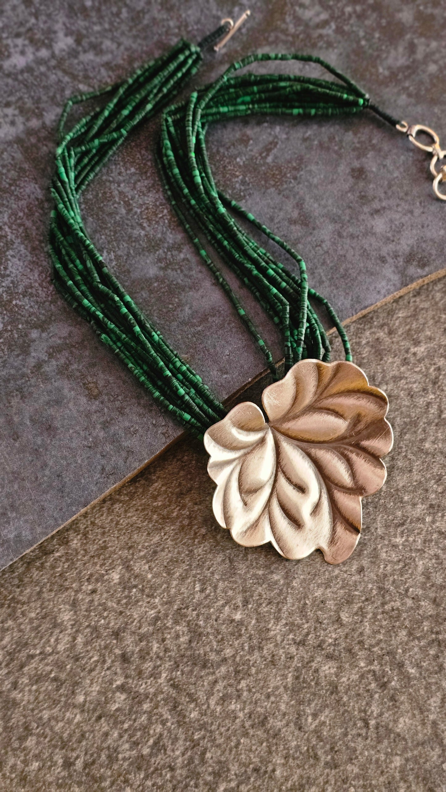 Maple Muse – African Malachite & Hill Tribe Silver Necklace