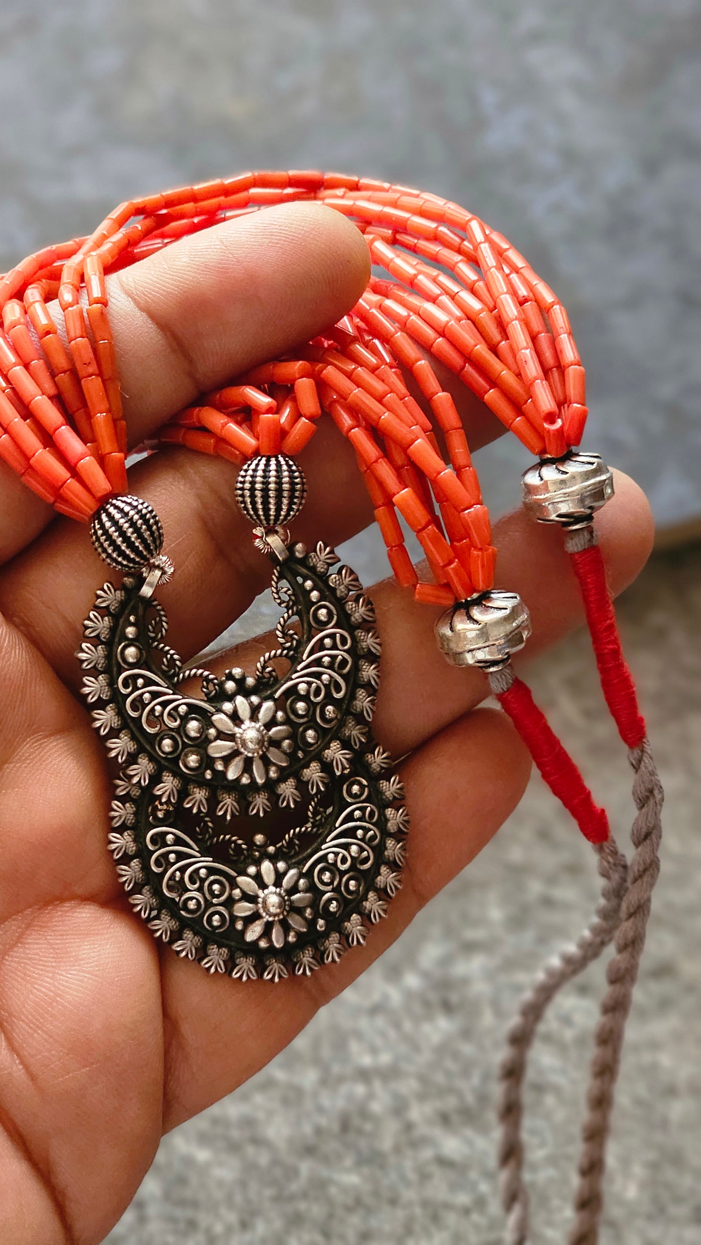 Coral necklace chaand Bali pendant