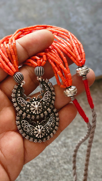 Coral necklace chaand Bali pendant