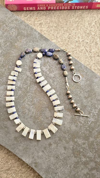Oddly Enough — Rainbow Moonstone & Lapis Lazuli Necklace