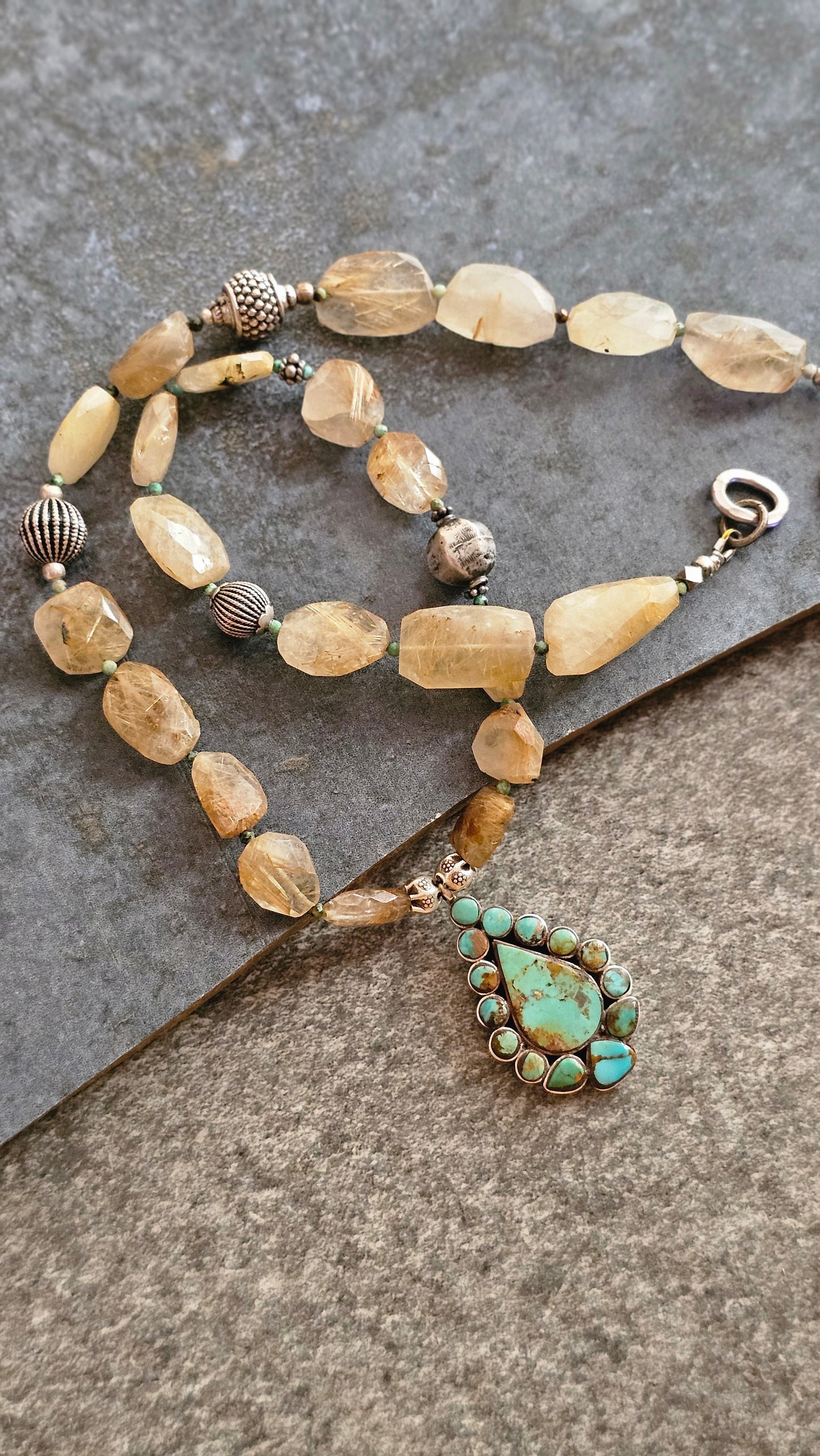 Golden Rutilated and Tibetan Turquoise Necklace