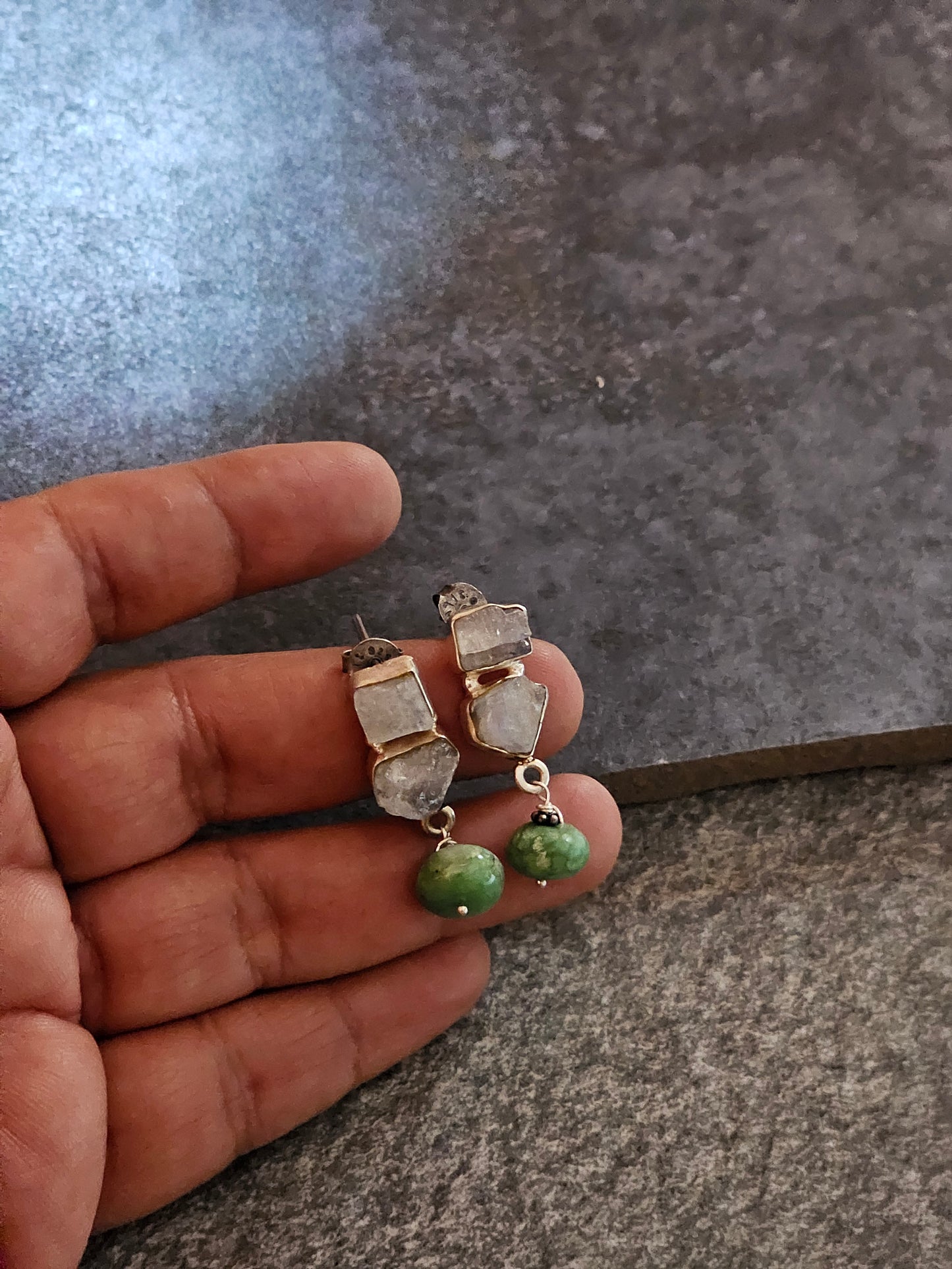 Moonstone and Chrysoprace earrings