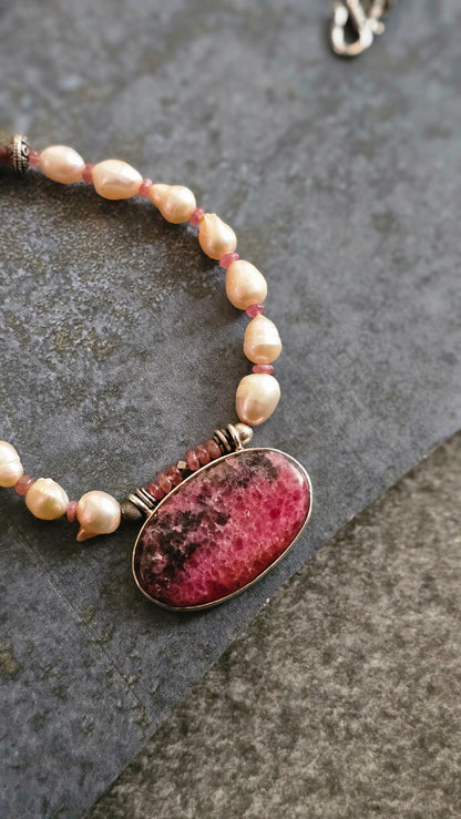 Rosé Drift| Freshwater Baroque Pearls × Rhodochrosite| Soul Strung