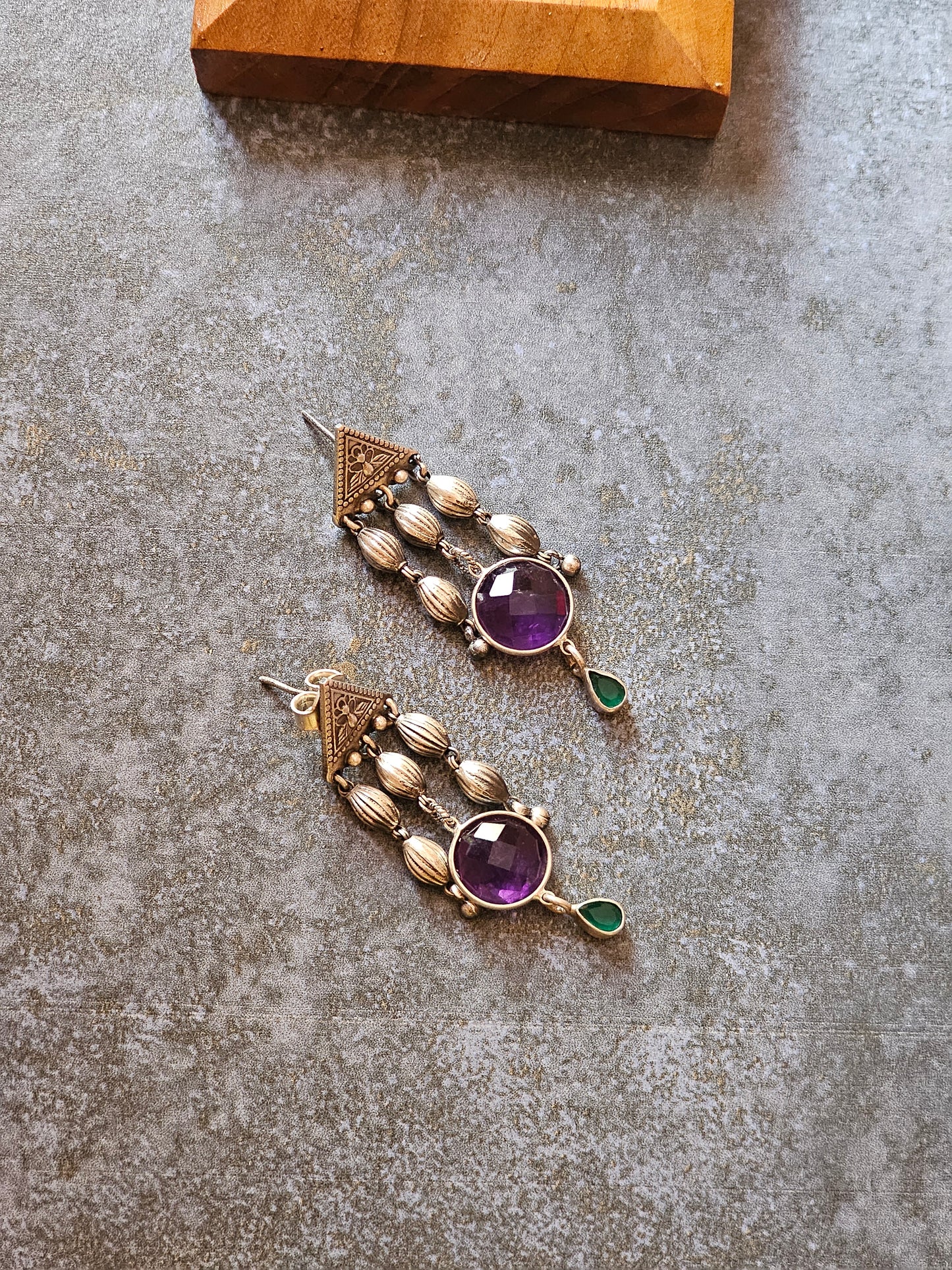 Amethyst green onyx silver earrings