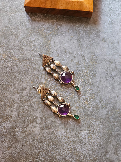 Amethyst green onyx silver earrings
