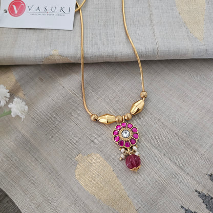 Silver 92.5 kundan gold polish necklace