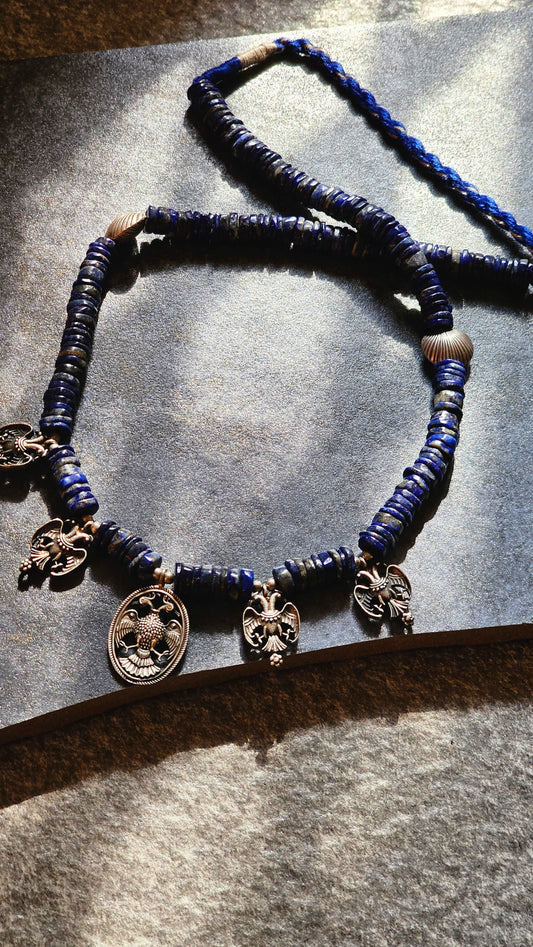 Lapis lazuli necklace gandaberunda pendants