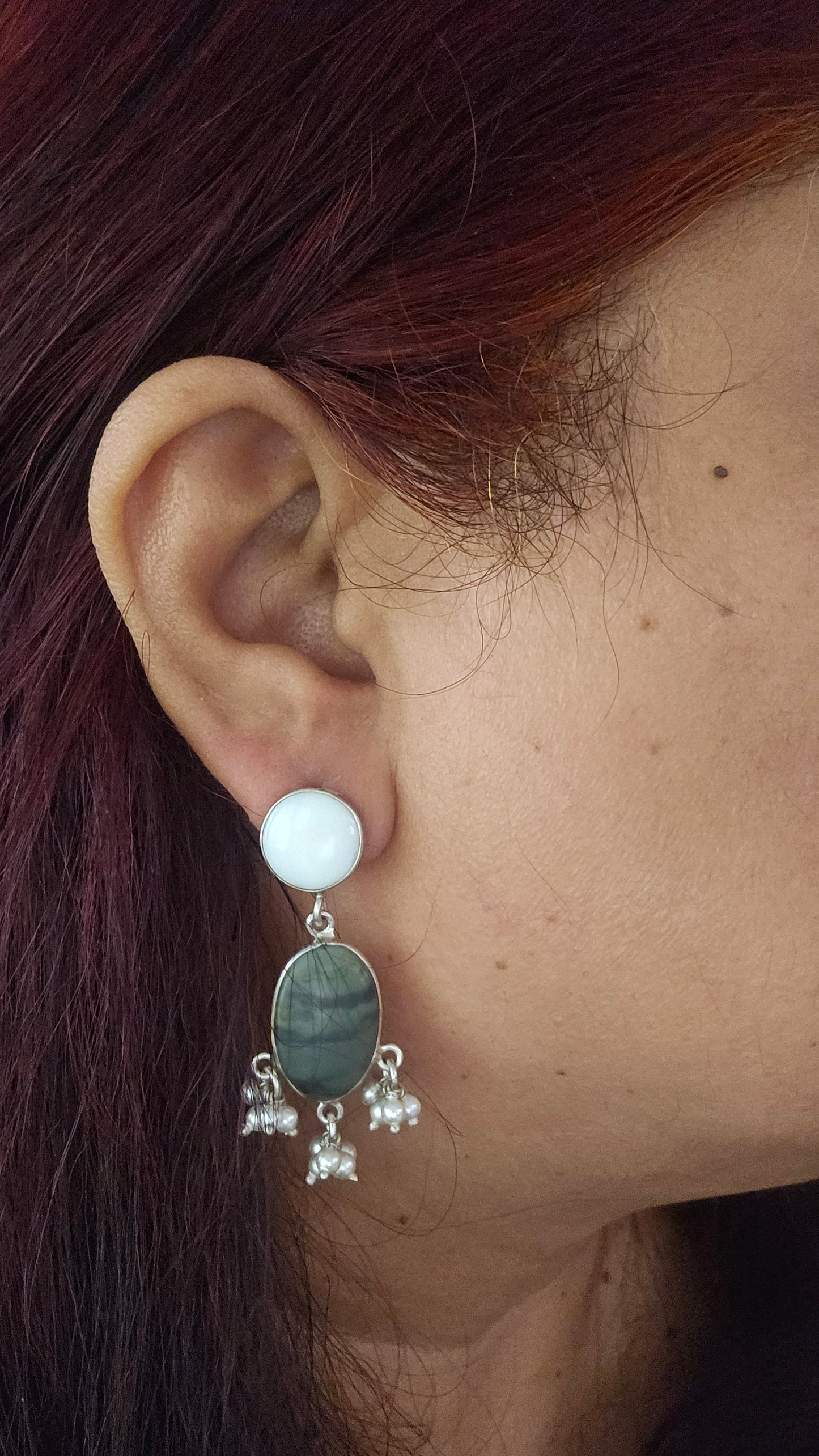 Forest Whisper – Green Jasper & Moonstone Earrings