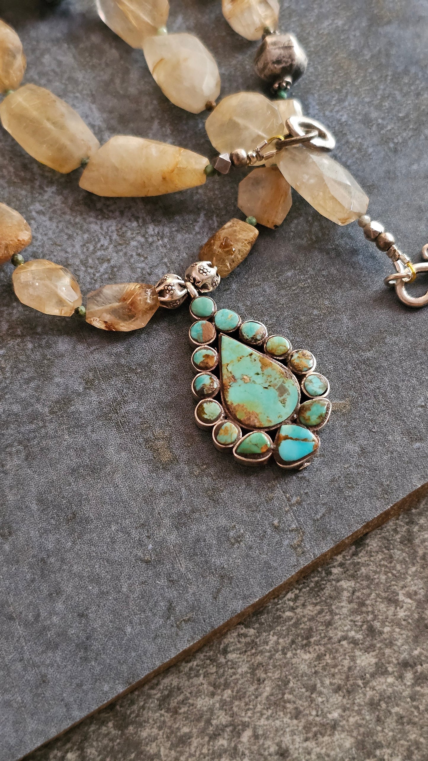 Golden Rutilated and Tibetan Turquoise Necklace