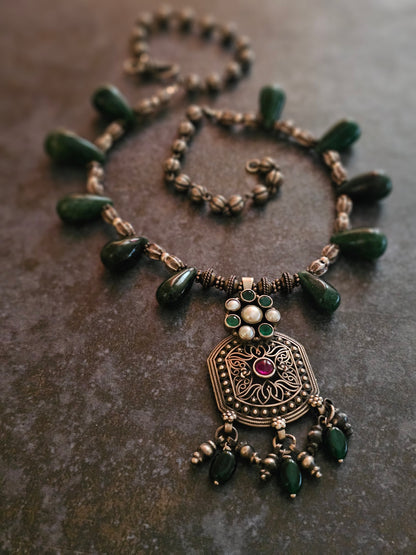 Green Aventurine silver necklace