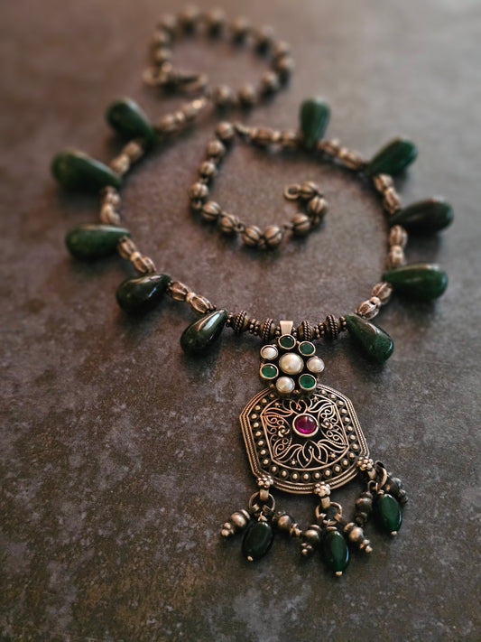 Green Aventurine silver necklace