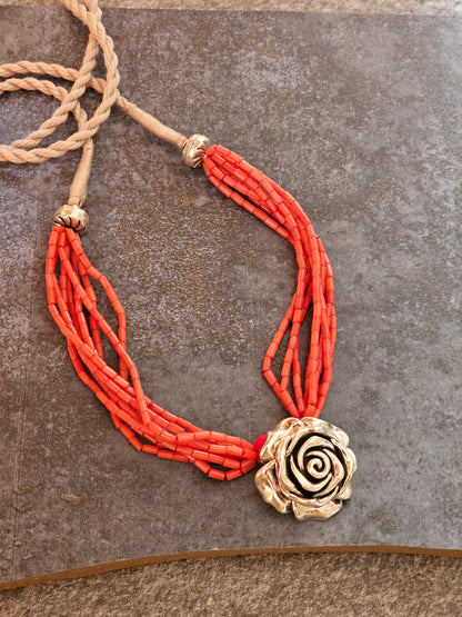 Italian Coral silver rosette necklace