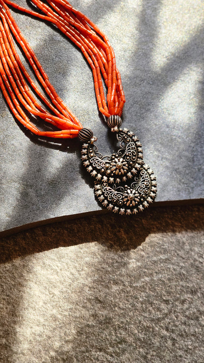 Coral necklace chaand Bali pendant