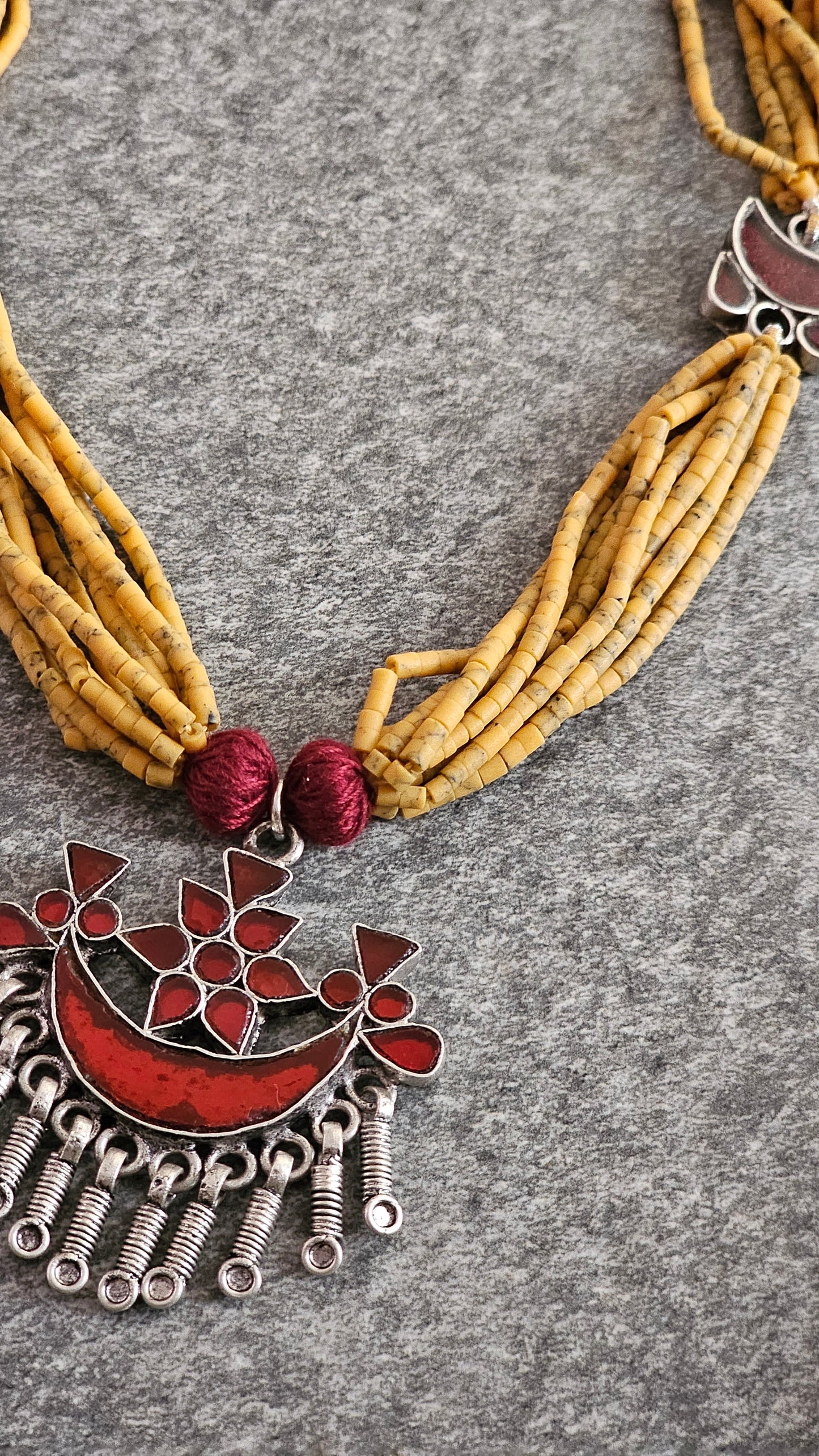 GULNAAR| Yellow Howlite & Vintage Red Glass Necklace