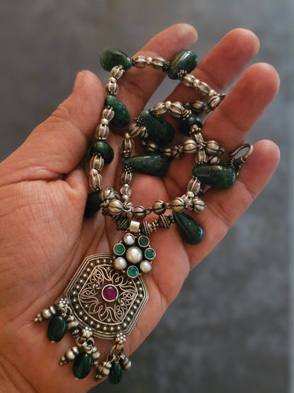 Green Aventurine silver necklace