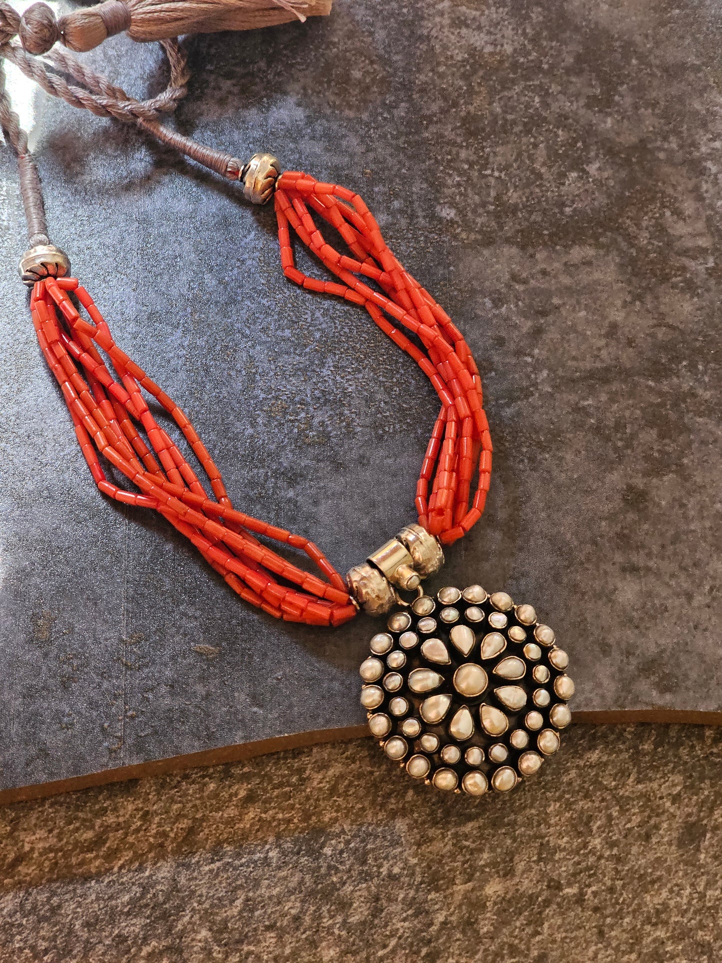 Italian Coral with pearl pendant necklace