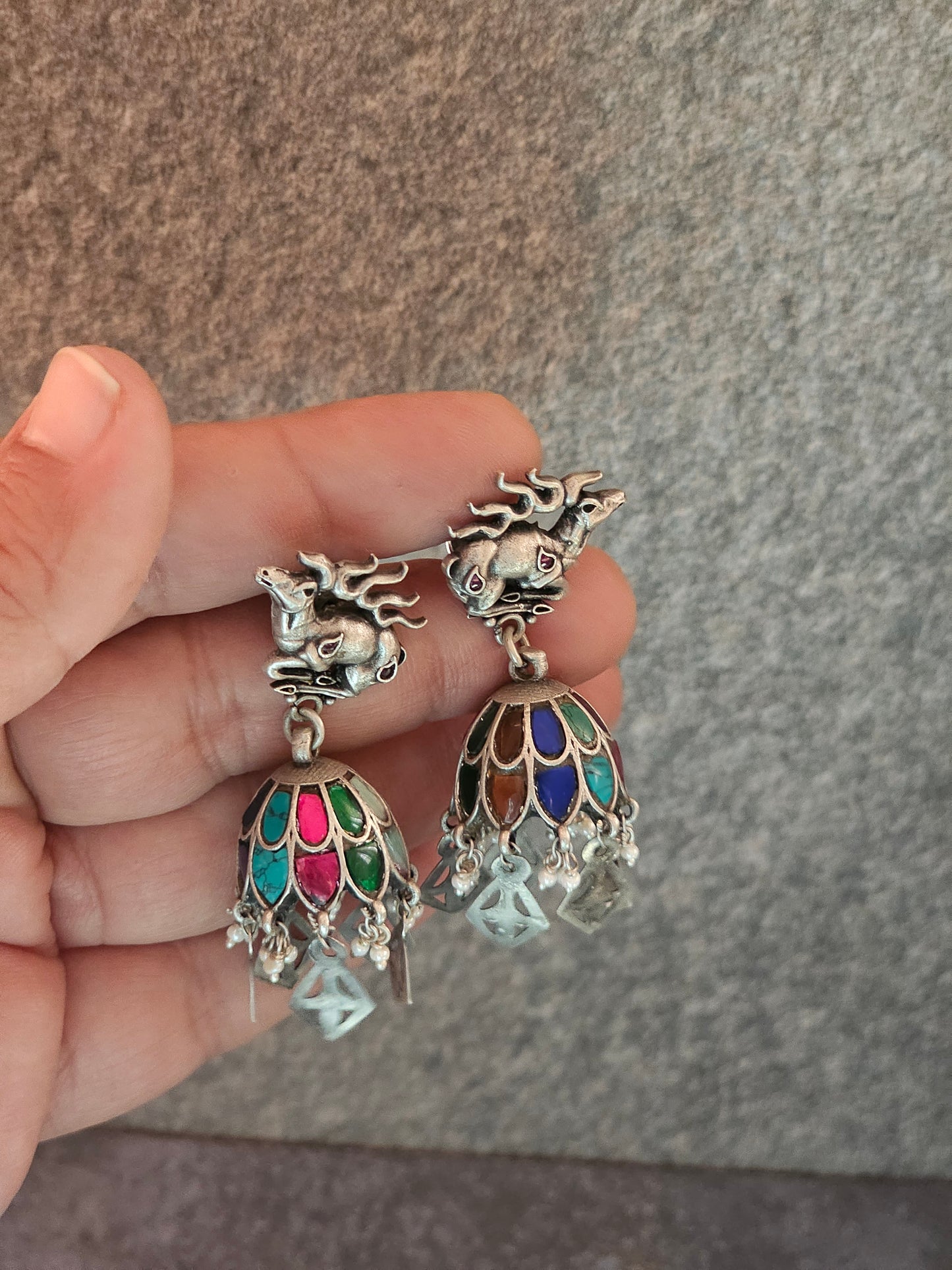 Kundan fusion silver jhumkis