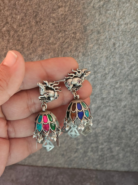 Kundan fusion silver jhumkis