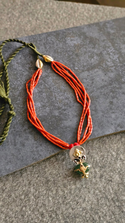 Italian Coral necklace with emerald tumble