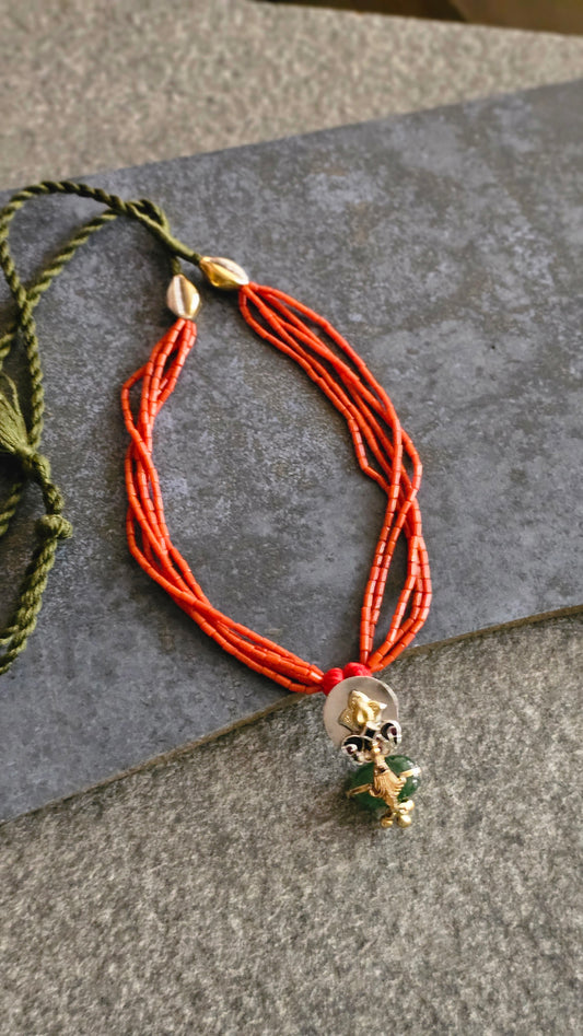 Italian Coral necklace with emerald tumble