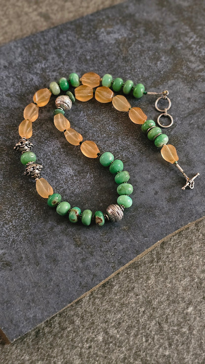 Mint Chrysoprase & Mona Lisa Gemstone Necklace in 92.5 Silver