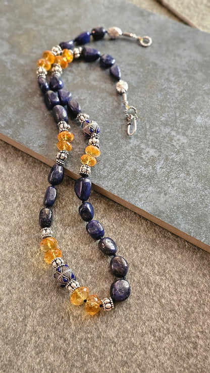 Hemaneel | Lapis Lazuli, Citrine & Sterling Silver Necklace