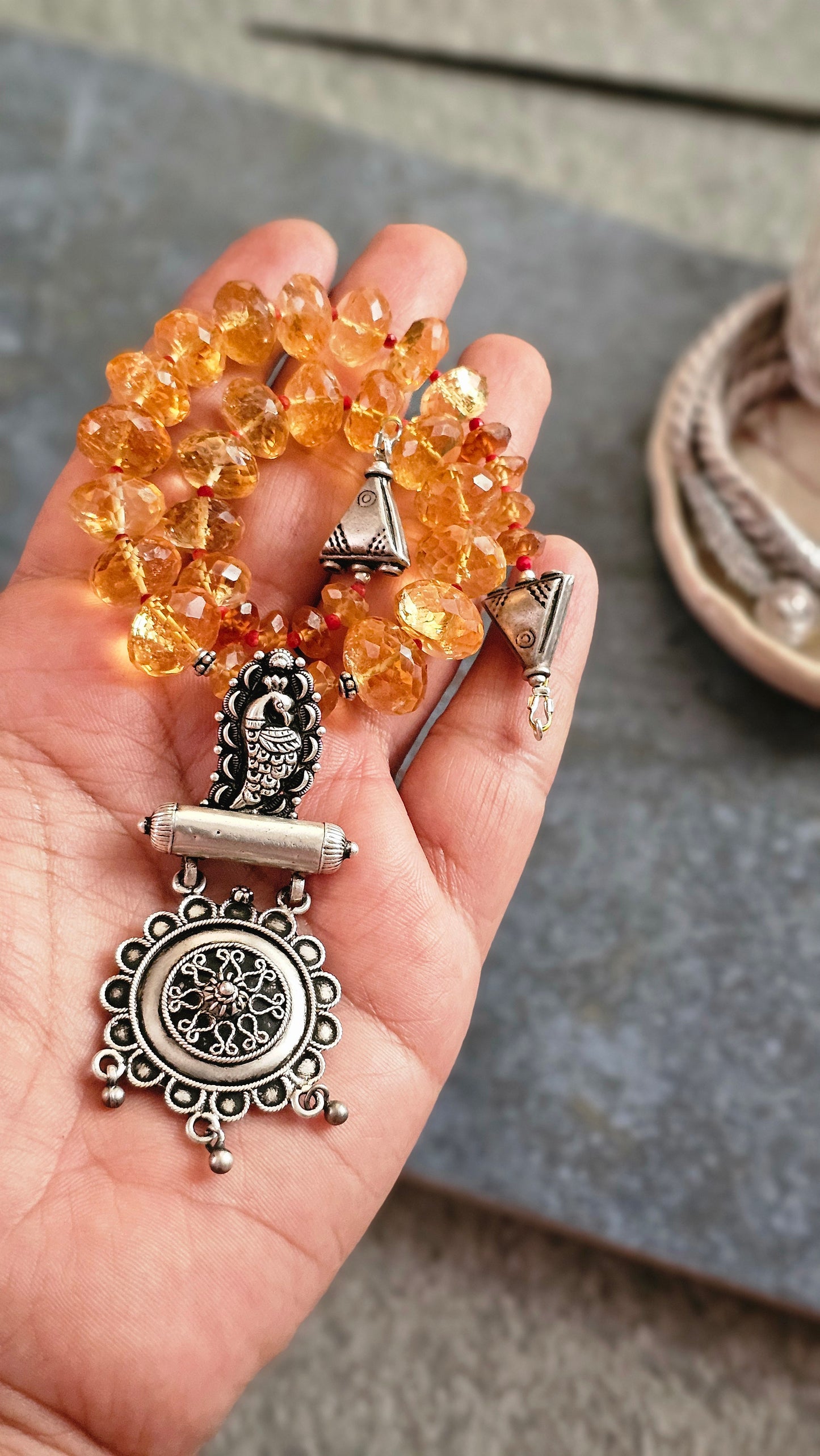 Mayura – Citrine & Peacock Nakash Silver Necklace | Soul Strung