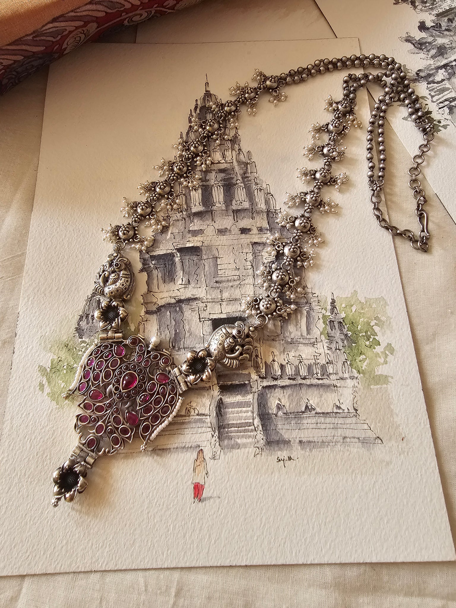 Gandaberunda Pendant Necklace | 92.5 Silver | Kemp Stones & Katori Chain