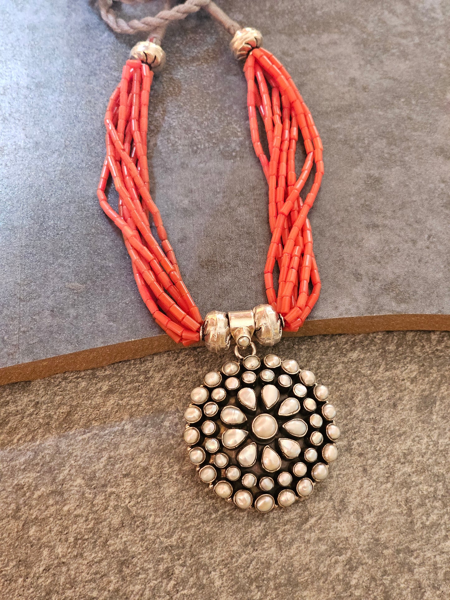 Italian Coral with pearl pendant necklace