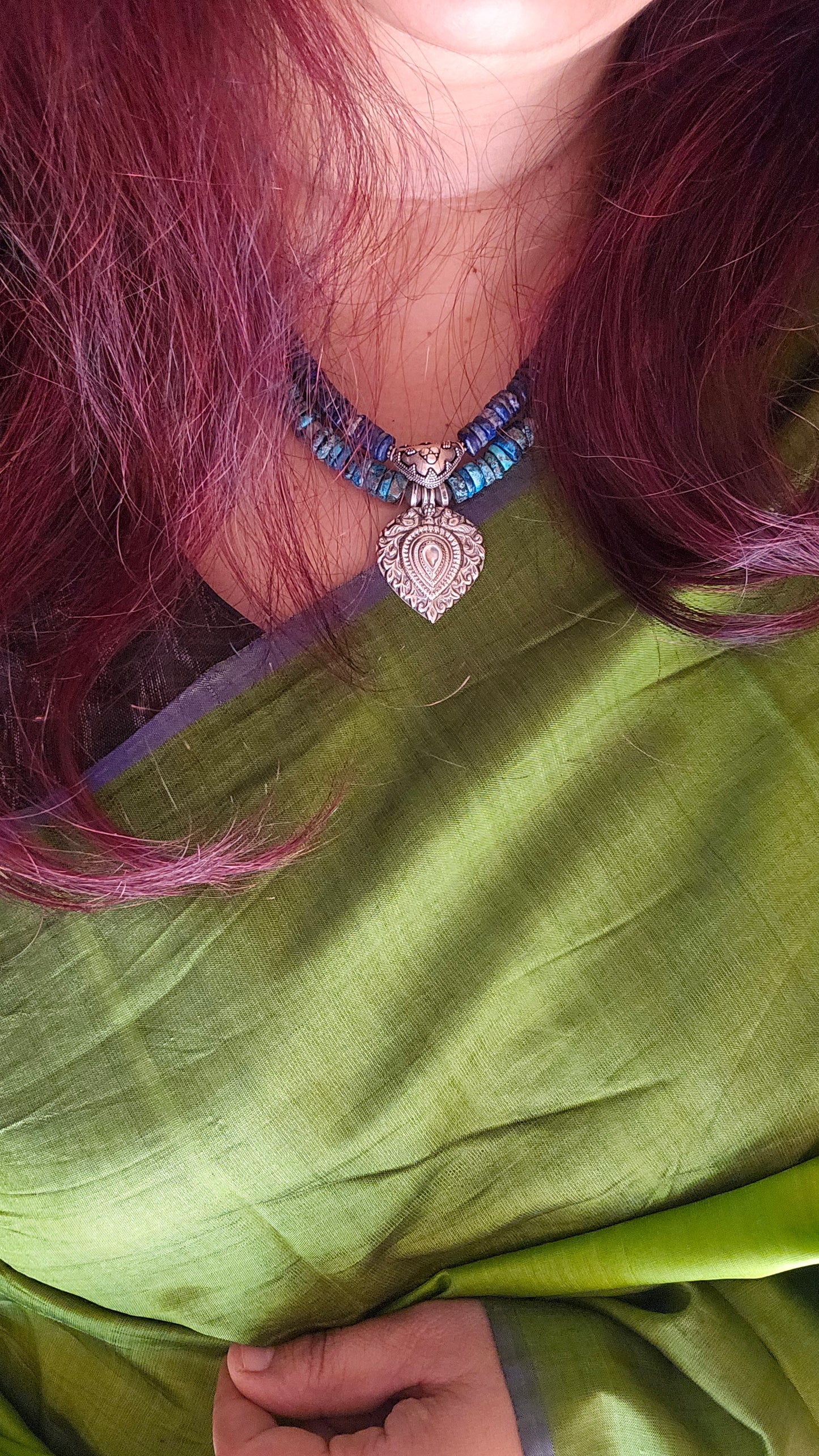 Lapis lazuli and Azurite necklace tribal pendants