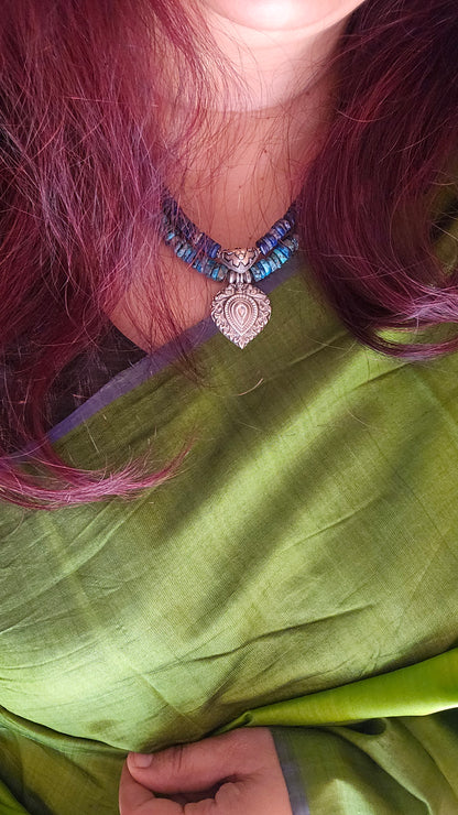 Lapis lazuli and Azurite necklace tribal pendants