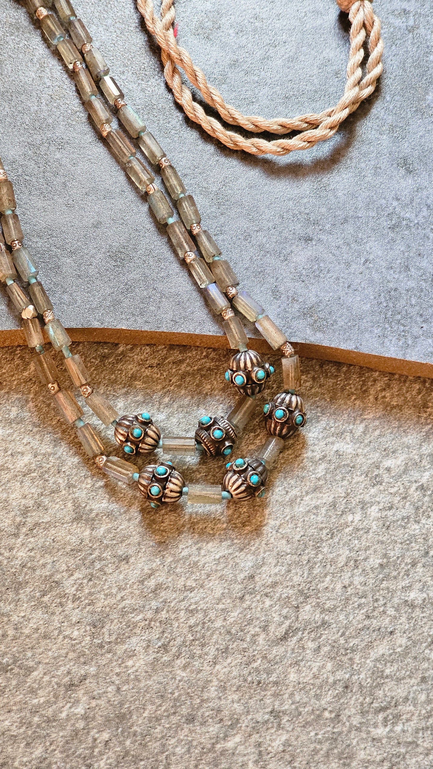 Labrodrite Gemstone necklace with turquoise