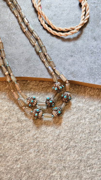 Labrodrite Gemstone necklace with turquoise